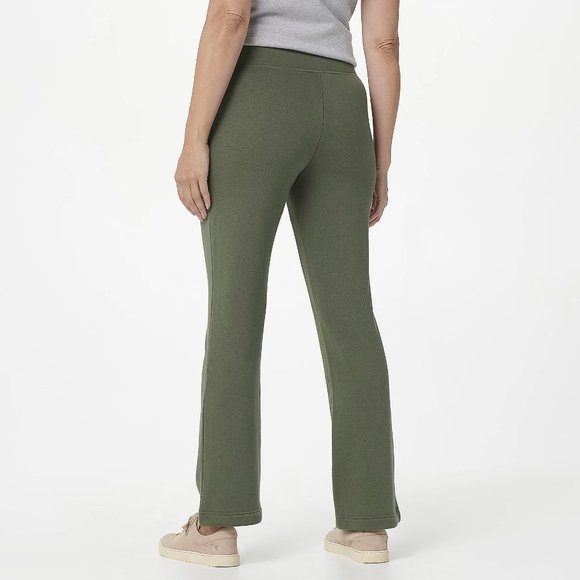 Women's Petite Lush Lined Jersey Pant w/ Light Boot Cut - Dark Olive - Picture 3 of 5